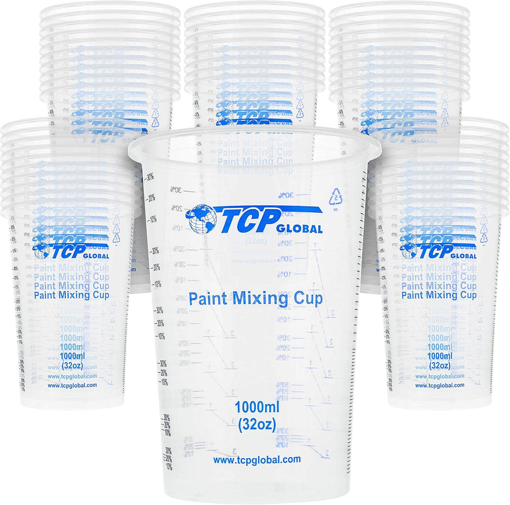 TCP Global 32 oz. (1000ml) Graduated Plastic Mixing Cups (Box of 25)