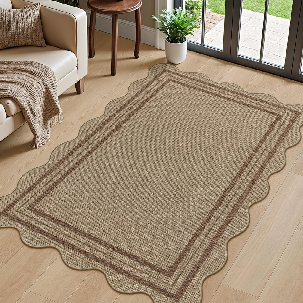 Modern Easy Jute 3x5 Outdoor Patio Rug, Washable Rugs for Entryway Farmhouse Non Slip Indoor Door Mat, Brown Throw Carpet for Entry Backyard Porch Decor