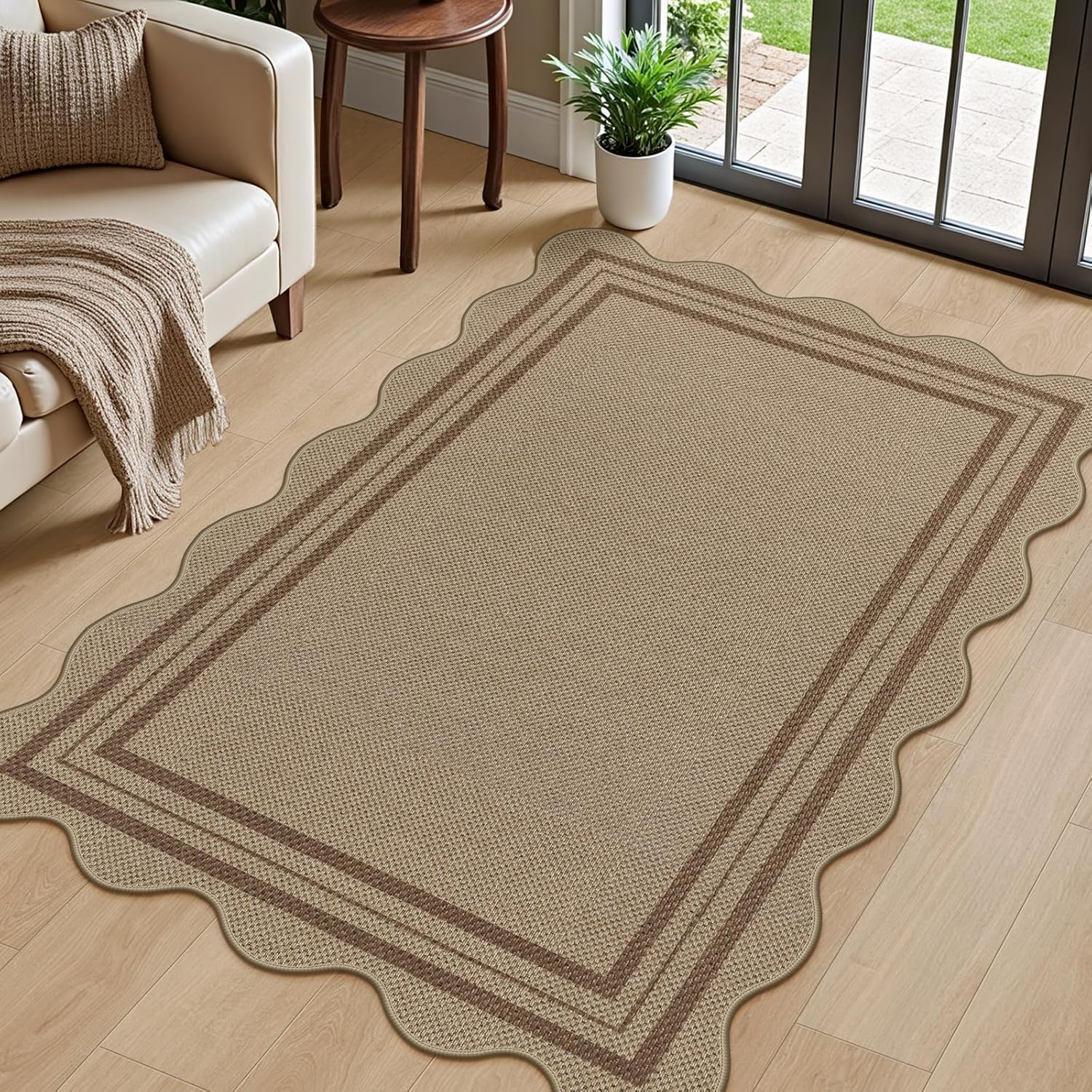 Modern Easy Jute 3x5 Outdoor Patio Rug, Washable Rugs for Entryway Farmhouse Non Slip Indoor Door Mat, Brown Throw Carpet for Entry Backyard Porch Decor