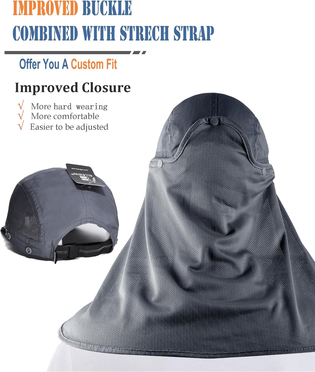 Outdoor Sun Hat for Men Women UPF 50+ Fishing UV Hat with Neck Flap Face Cover for Sun Protection