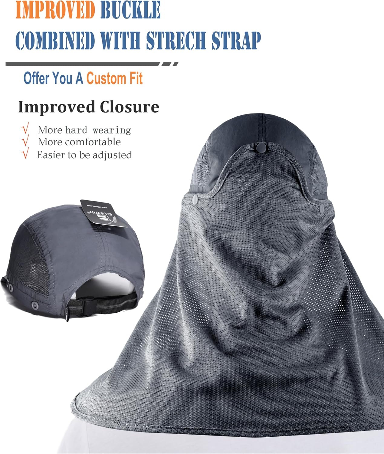 Outdoor Sun Hat for Men Women UPF 50+ Fishing UV Hat with Neck Flap Face Cover for Sun Protection