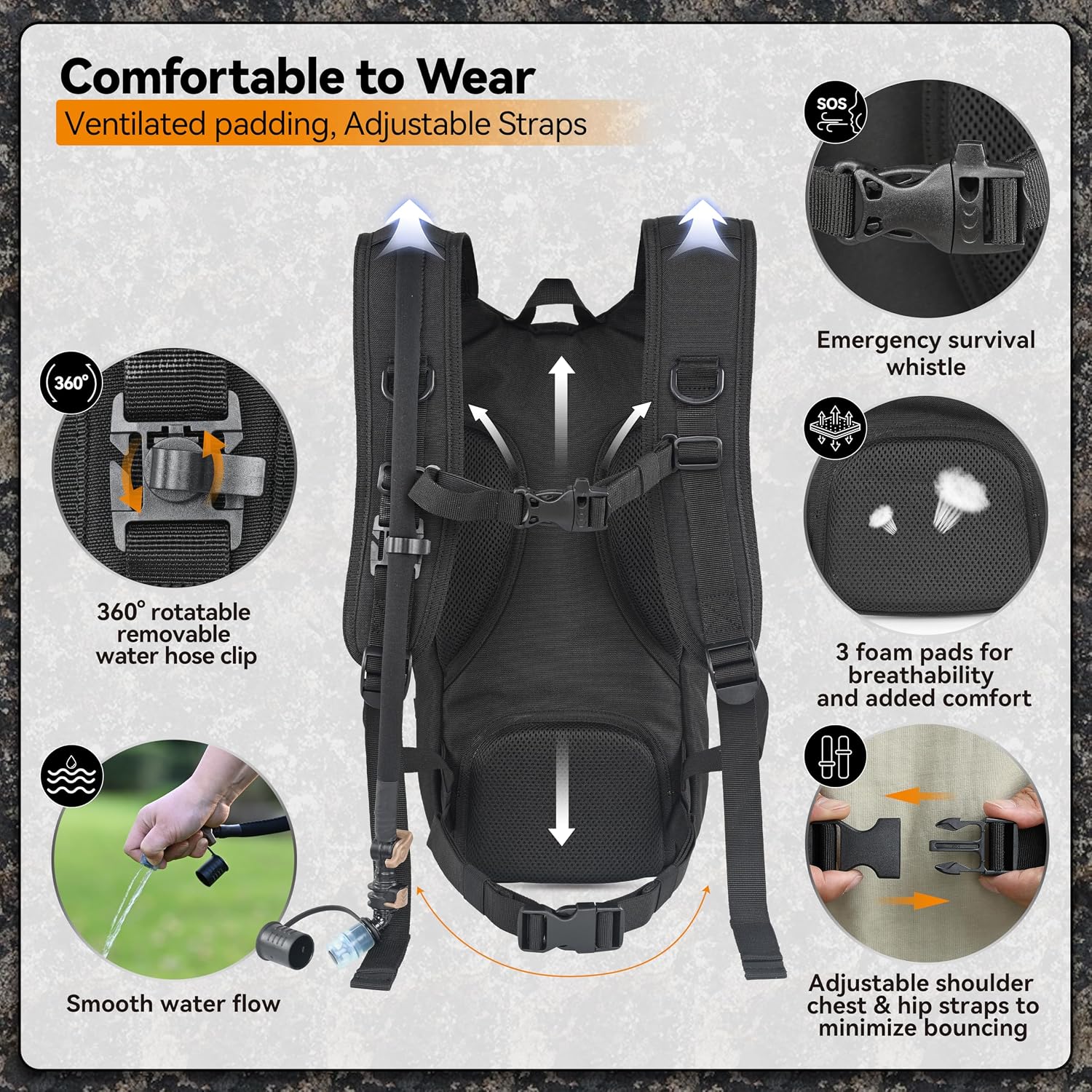MARCHWAY Tactical Molle Hydration Pack with 2.5L TPU Water Bladder, Low-Profile Organized Military Backpack for Hiking, Cycling, Backpacking, Hunting, Running