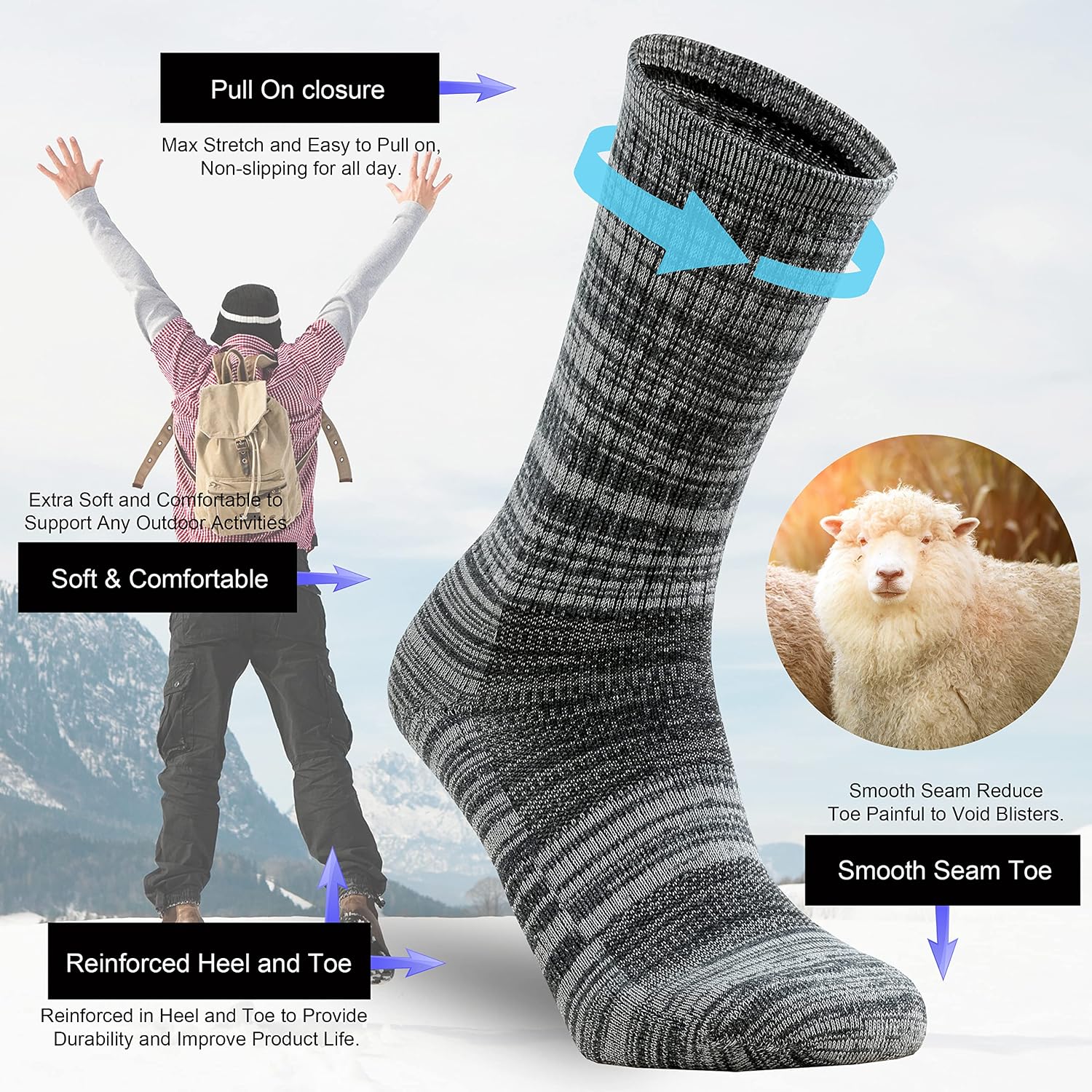 Ortis Merino Wool Socks for Men Outdoor Hiking Casual Soft Cushion Crew