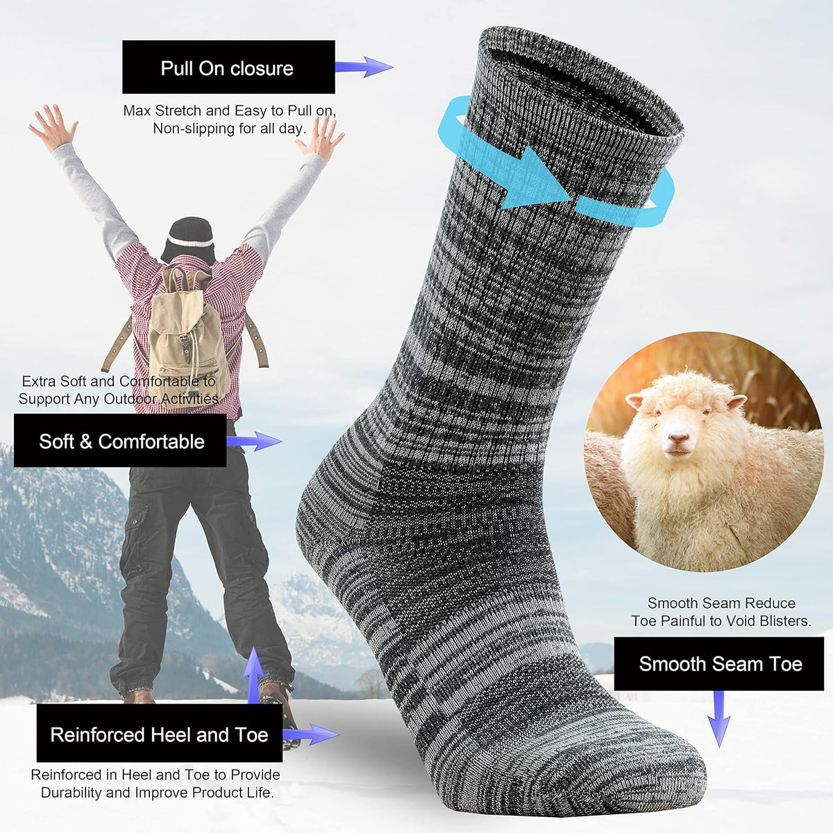 Ortis Merino Wool Socks for Men Outdoor Hiking Casual Soft Cushion Crew
