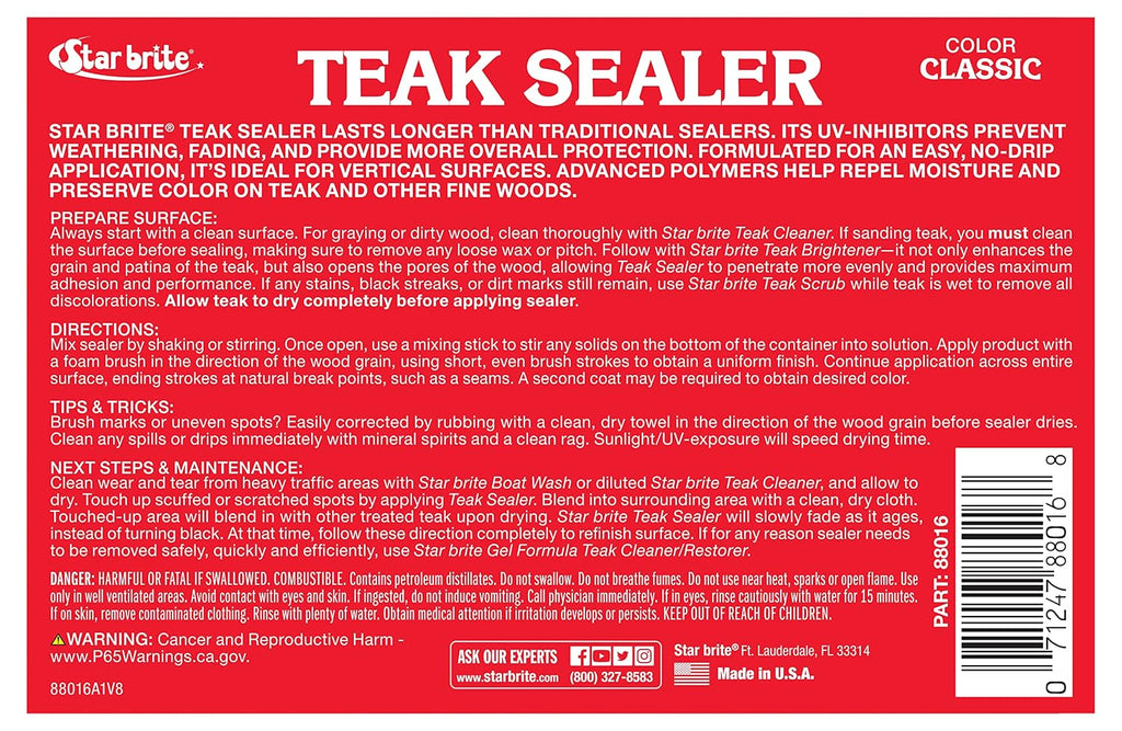 STAR BRITE Teak Sealer - No Drip, No Splash Formula - One-Coat, Durable Protection for All Fine Woods - Perfect for Outdoor Furniture & Marine Use - Classic Teak 16 OZ (088016)