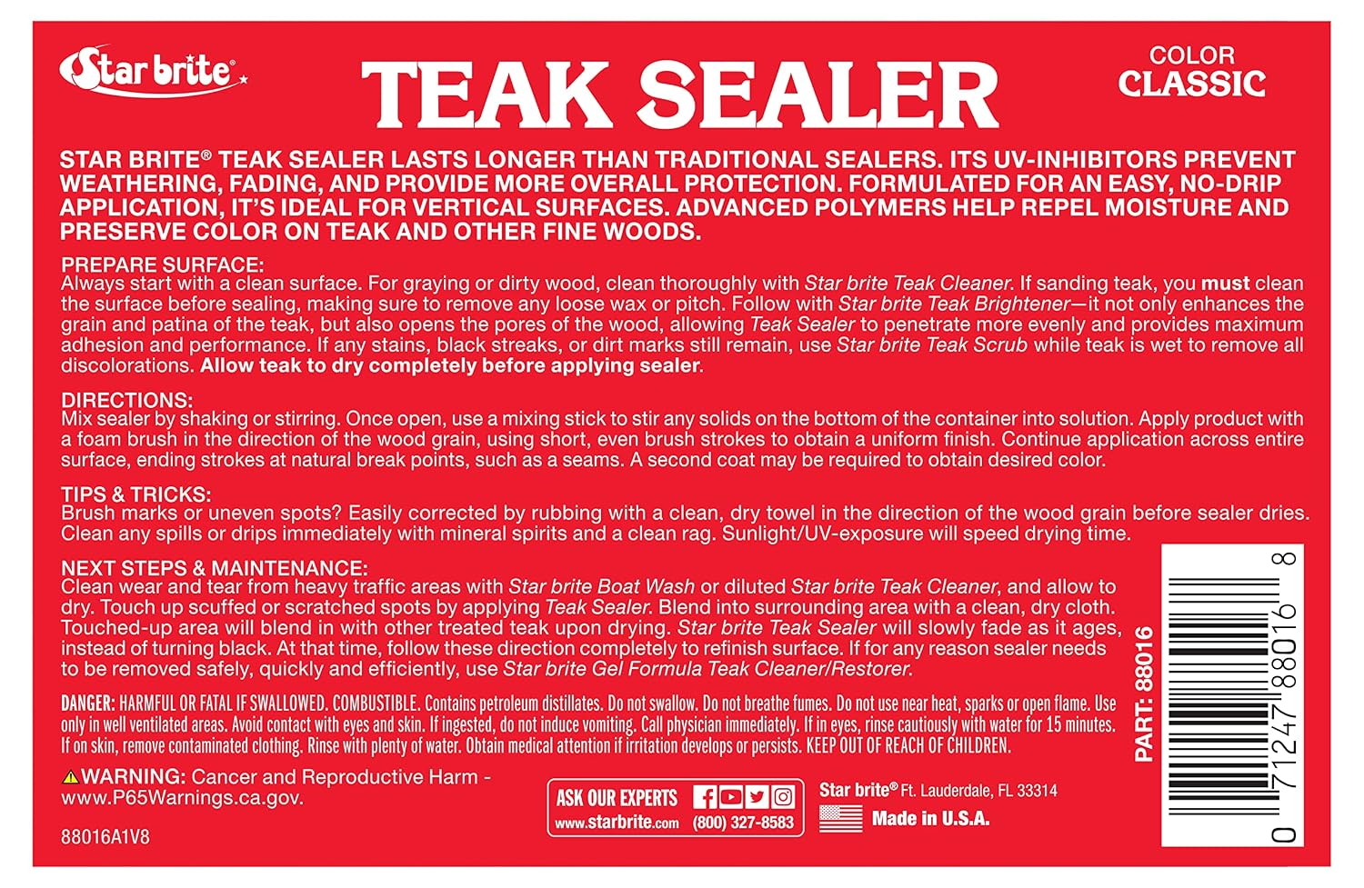 STAR BRITE Teak Sealer - No Drip, No Splash Formula - One-Coat, Durable Protection for All Fine Woods - Perfect for Outdoor Furniture & Marine Use - Classic Teak 16 OZ (088016)