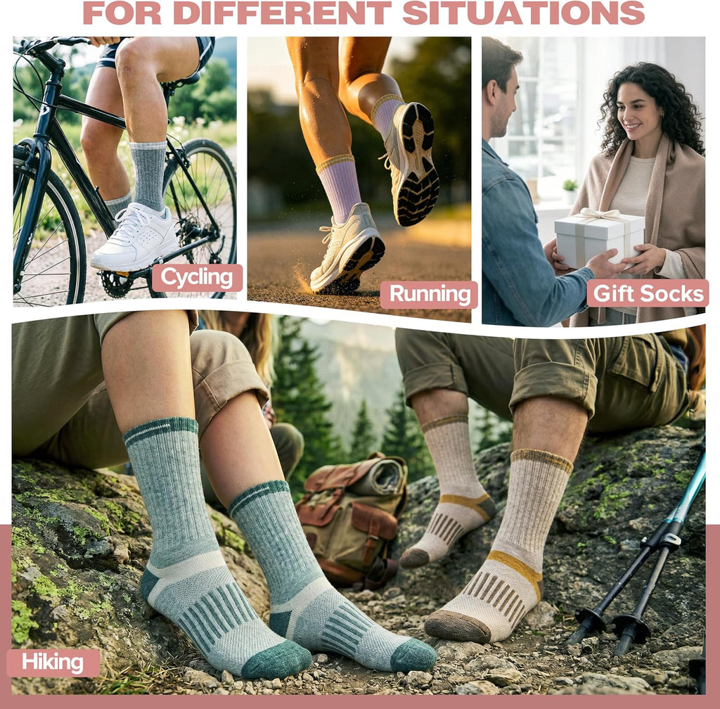 MOGGEI 5 Pairs Merino Wool Hiking Socks Warm Thermal Winter Cozy Cushioned Moisture Wicking Socks for Women & Men
