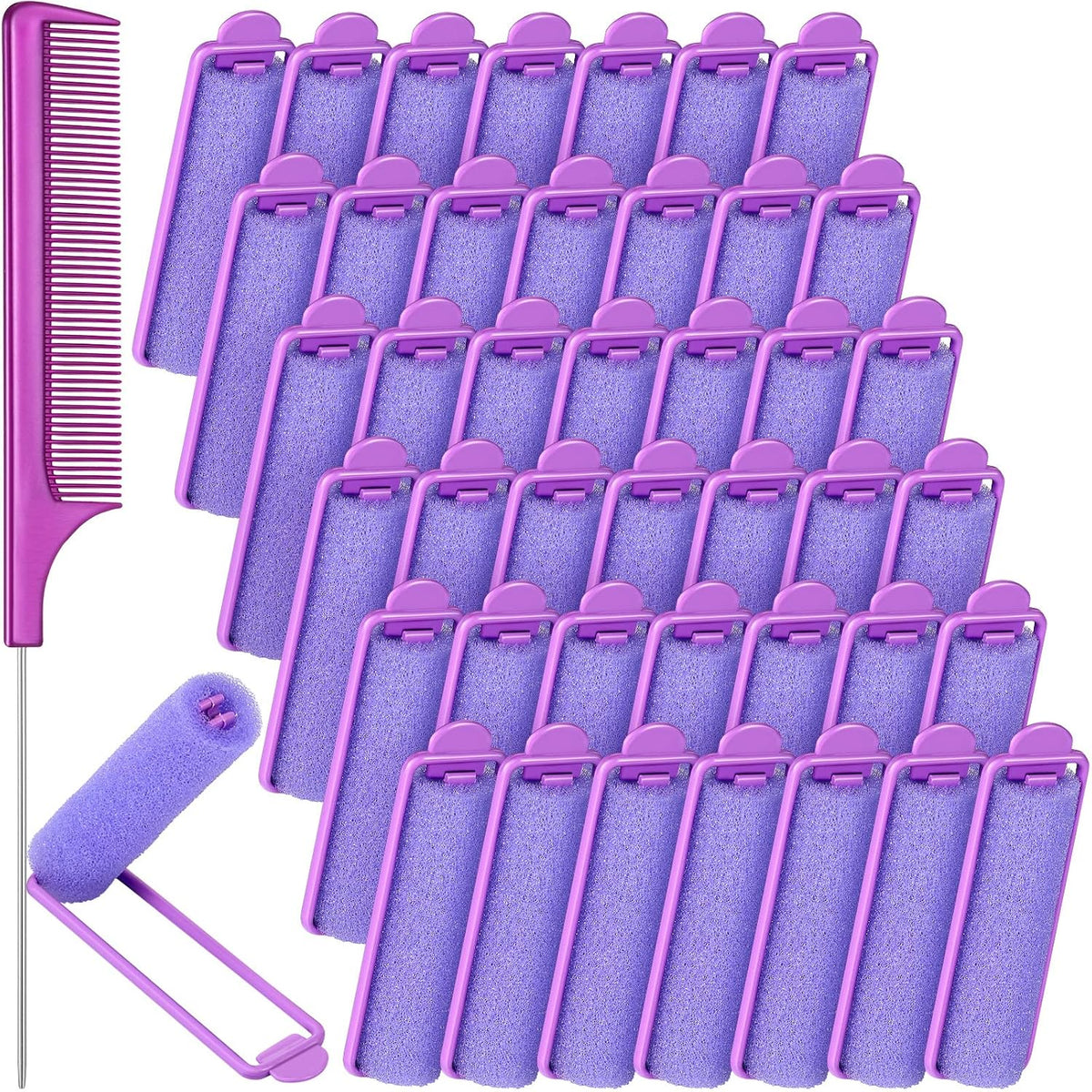 Syhood 43 Pcs Foam Sponge Hair Rollers Set Women, Tail Comb, Blue