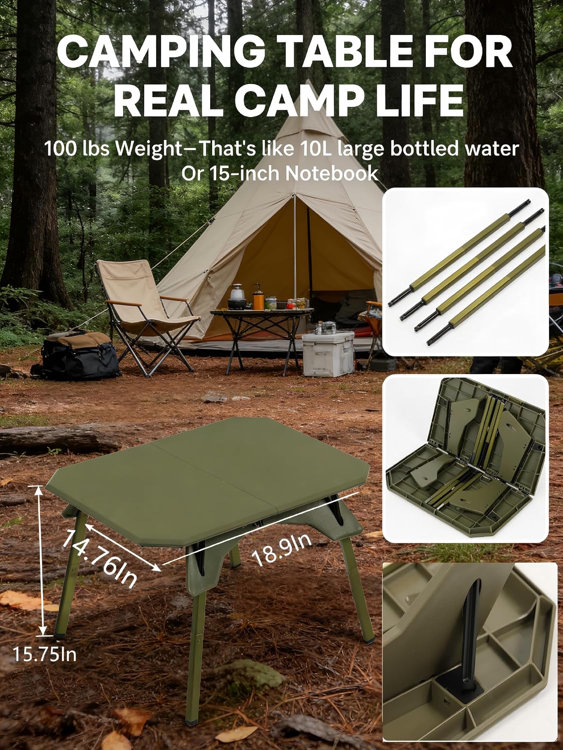 2-in-1 Tactical Camping Table with Adjustable Height