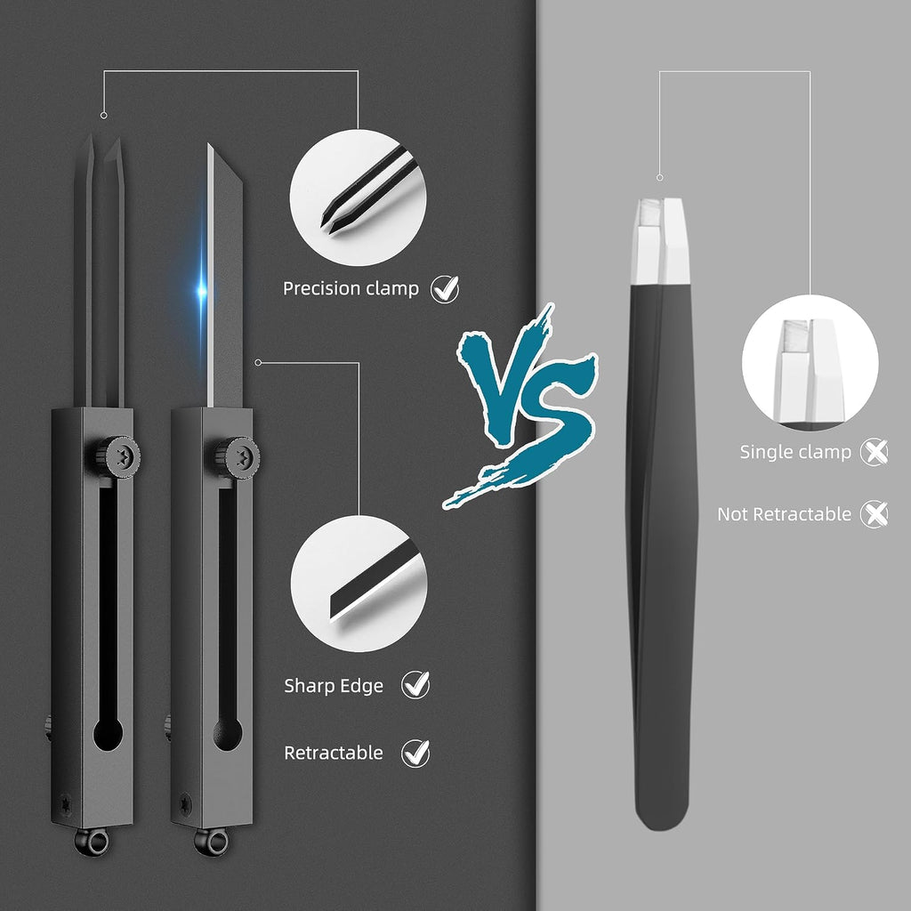 2-in-1 EDC Pocket Knife Keychain Tweezers Multitool, Box Cutter Tool, Black