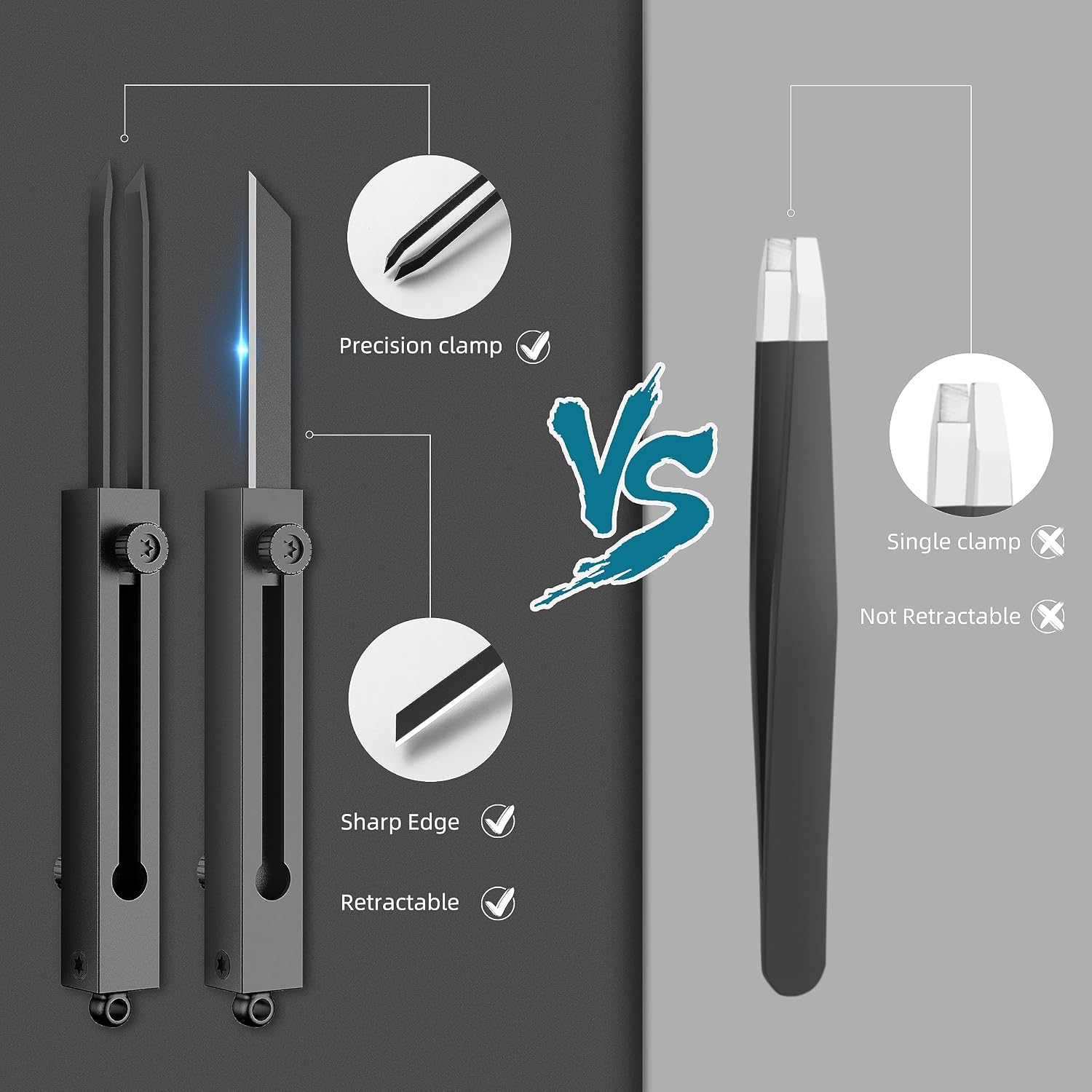 2-in-1 EDC Pocket Knife Keychain Tweezers Multitool, Box Cutter Tool, Black