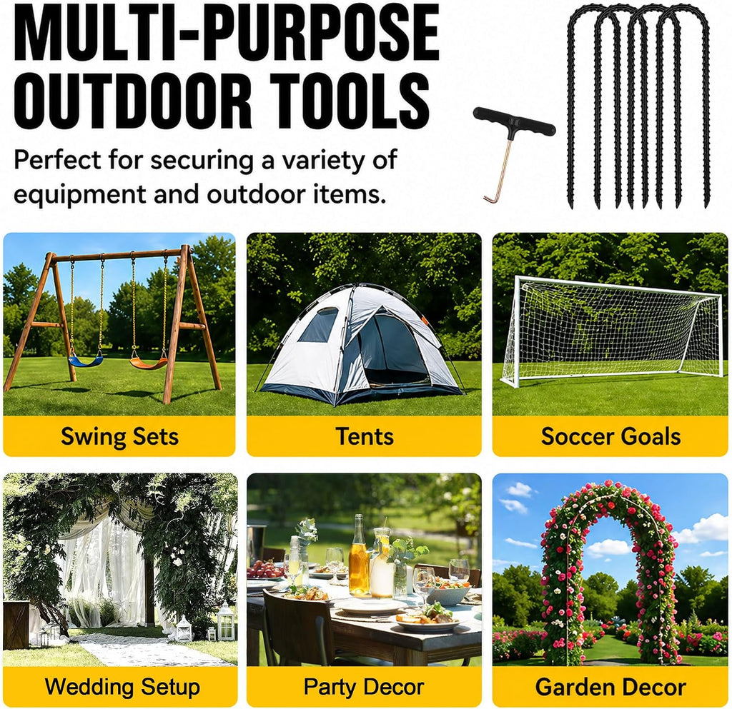 RIY Trampoline Stakes Anchors High Wind Heavy Duty Tent Stakes 12 Inch Ground Anchor Trampoline Accessories with T Hook