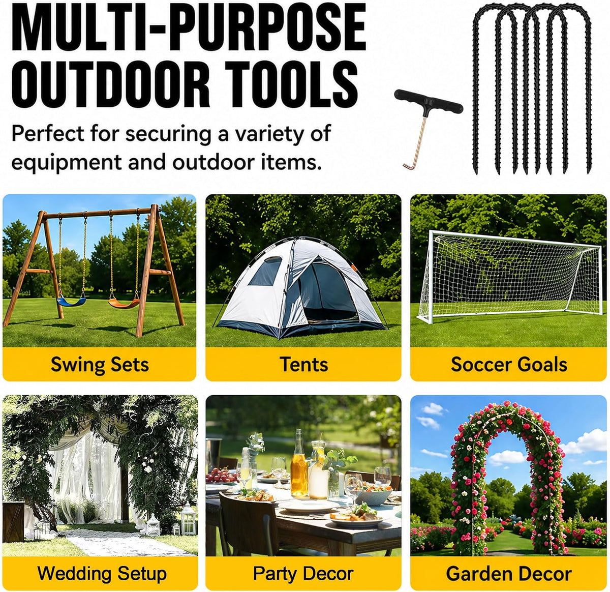 RIY Trampoline Stakes Anchors High Wind Heavy Duty Tent Stakes 12 Inch Ground Anchor Trampoline Accessories with T Hook