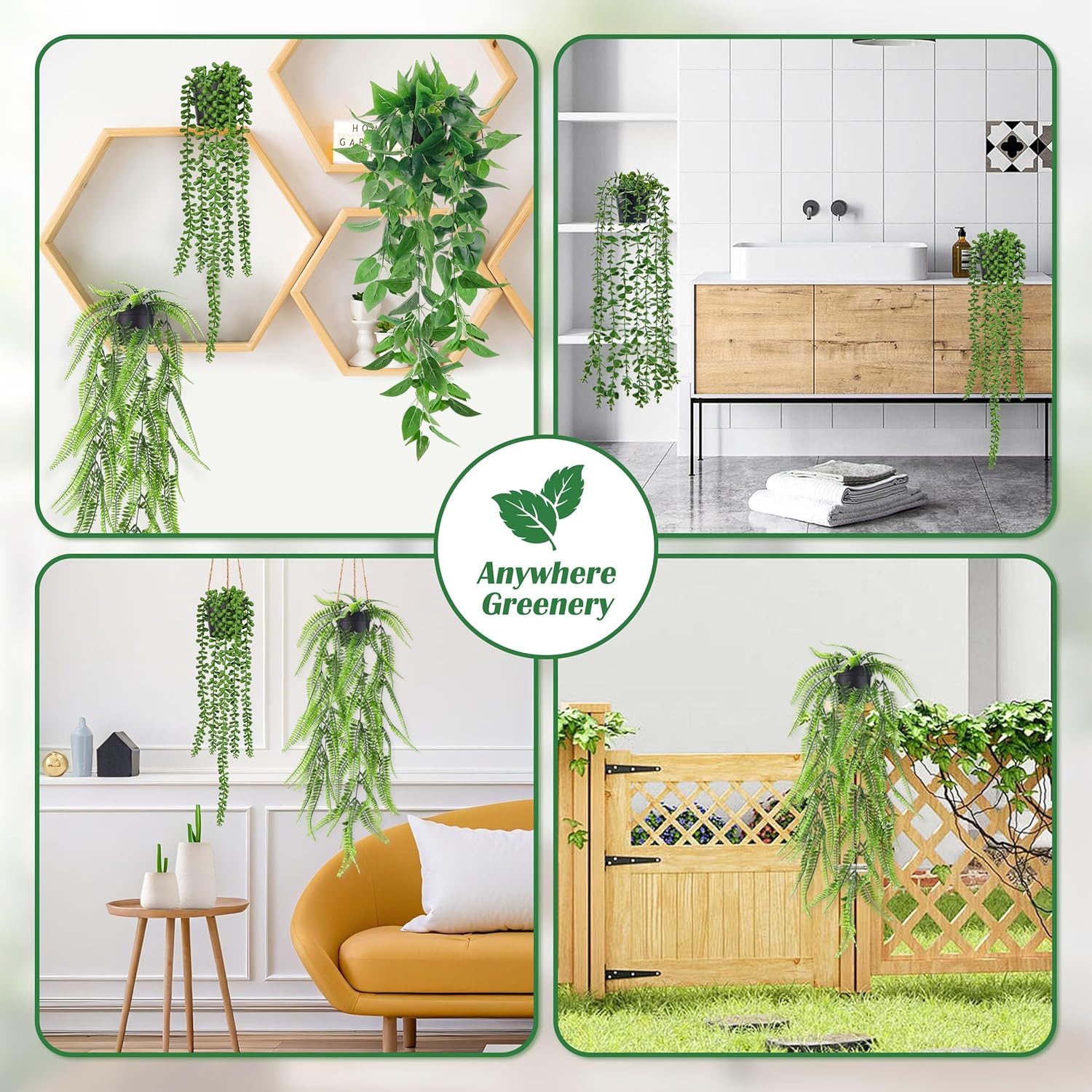Der Rose 4Pcs Fake Hanging Plants with Lush Cascading Greenery