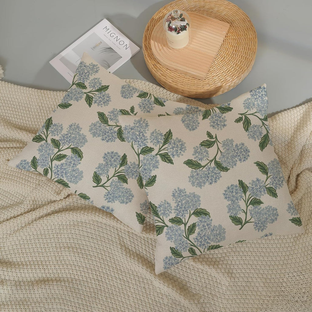 Floral Outdoor Pillow Covers 18x18 Inch Set of 2 Blue Green