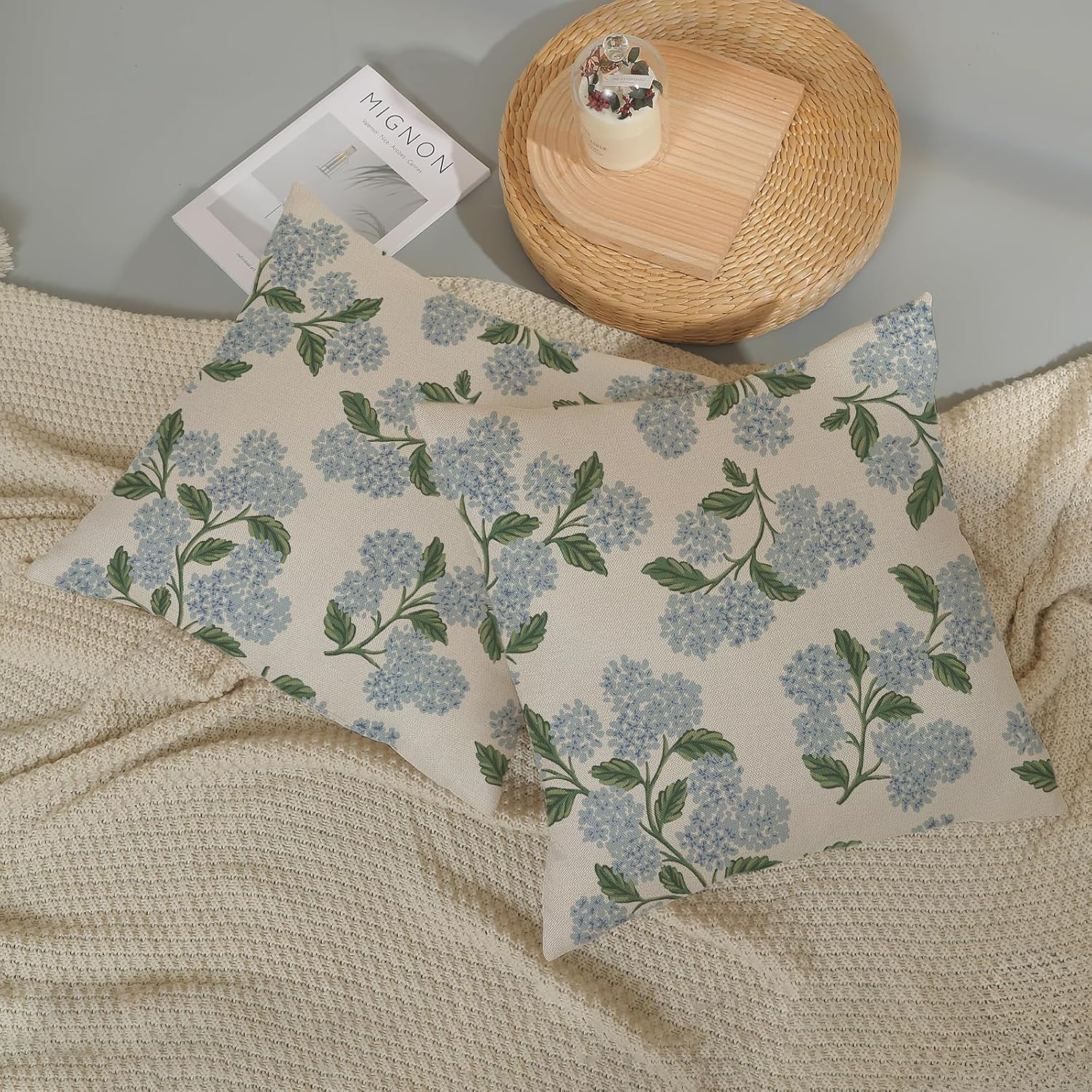 Floral Outdoor Pillow Covers 18x18 Inch Set of 2 Blue Green