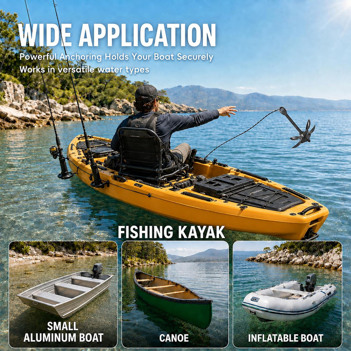 Kayak Anchor Boat Anchor for Kayaks, Canoes, SUP Paddle Boards & Jet Skis, Folding Anchor with 40ft Anchor Tow Rope and Carrying Bag