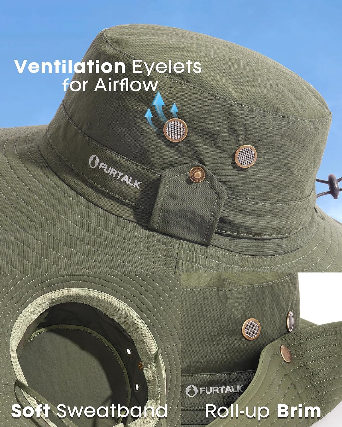 FURTALK Sun Hats for Men Fishing Hat UPF Protection Wide Brim Bucket Hat