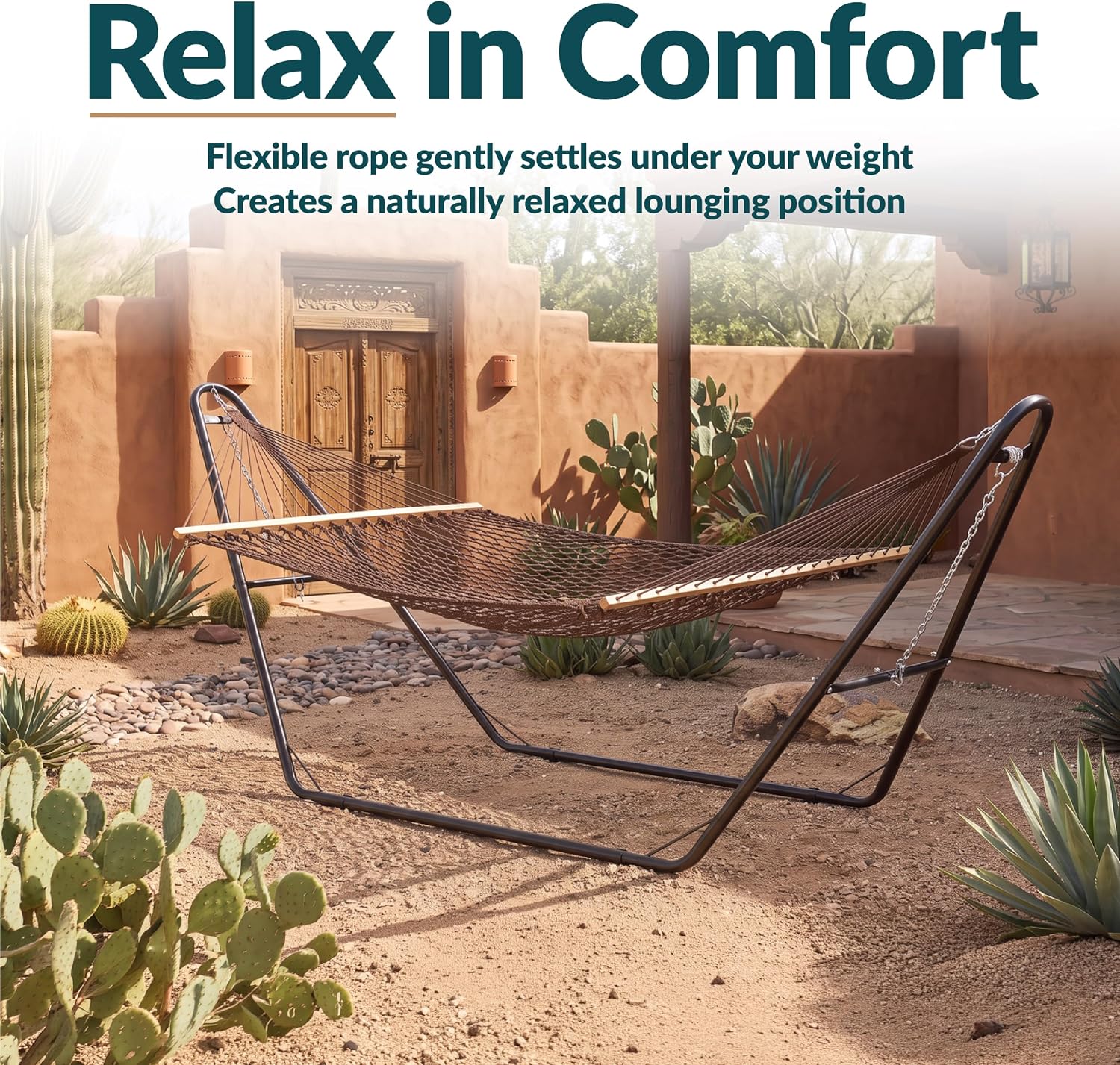 Sunnydaze Double Cotton Rope Hammock for Outside, Backyard, Patio, Brown
