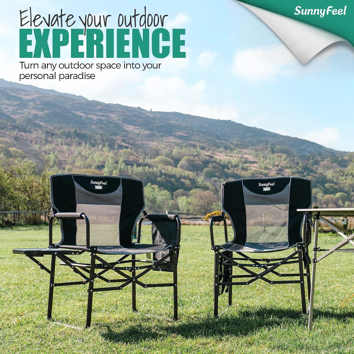 SUNNYFEEL Oversized Directors Camping Chair for Adults with Side Table
