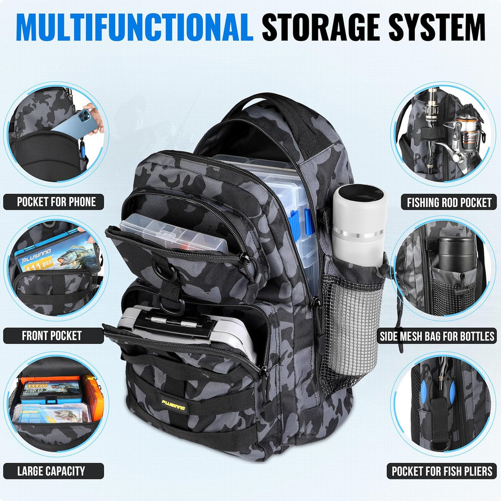 PLUSINNO Fishing Gear-Fishing Rod & Fishing Backpack, Fish Net,Tackle Box