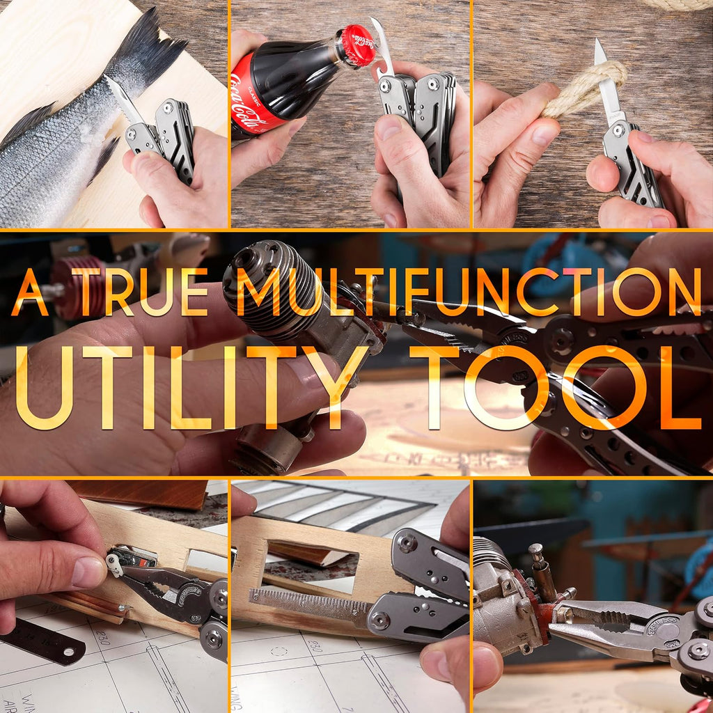 24-in-1 Multitool with Knife, Pliers & 11 Bits Sharp Stainless Steel - Multi Tool for Men - Ideal Gear with Tools for Camping Hiking, Survival, EDC - Best Gifts for Husband Boyfriend 2238