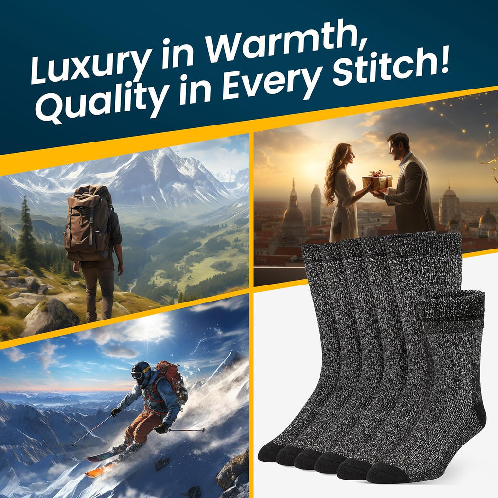 Alvada Mens Merino Wool Crew Socks Thermal and Warm Socks for Winter Work Hiking Running 3 Pairs