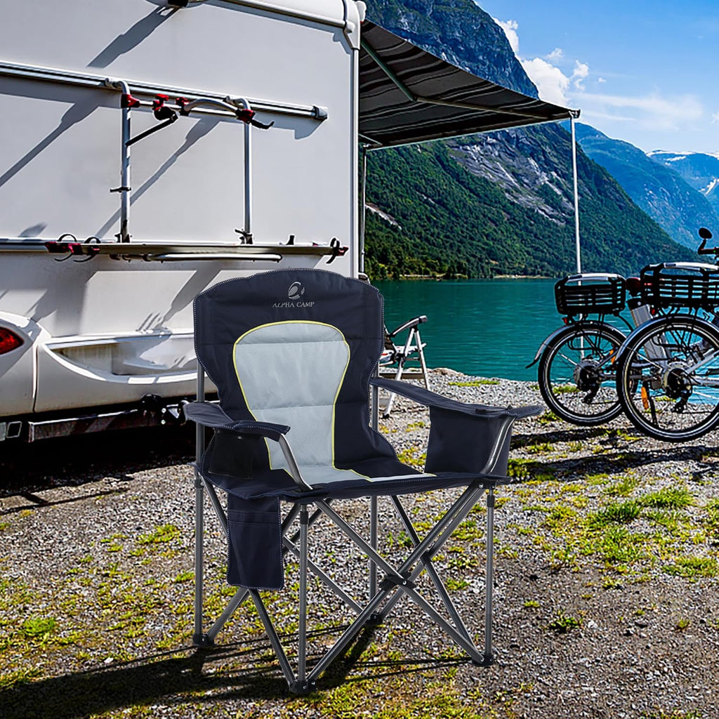 LET'S CAMP Folding Camping Chair Oversized Heavy Duty Padded Outdoor Chair
