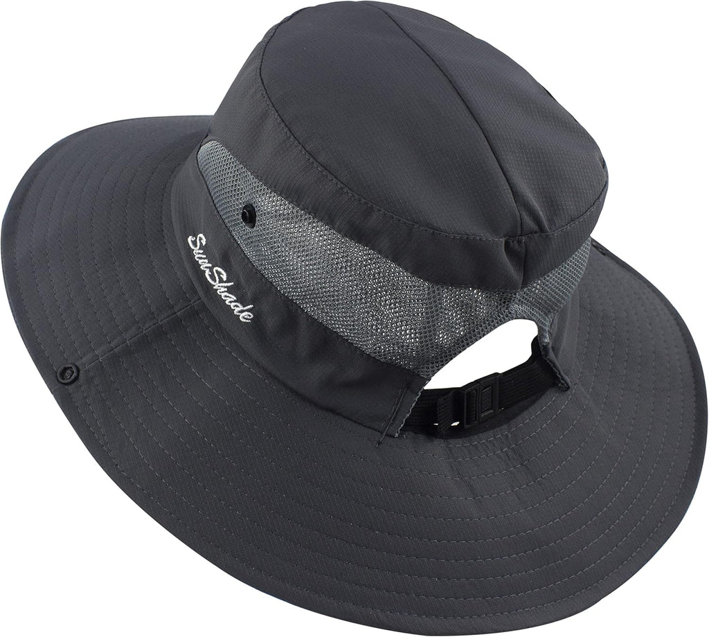 Muryobao Women's Ponytail Sun Hat UV Protection Foldable Mesh Wide Brim Beach Fishing Hat