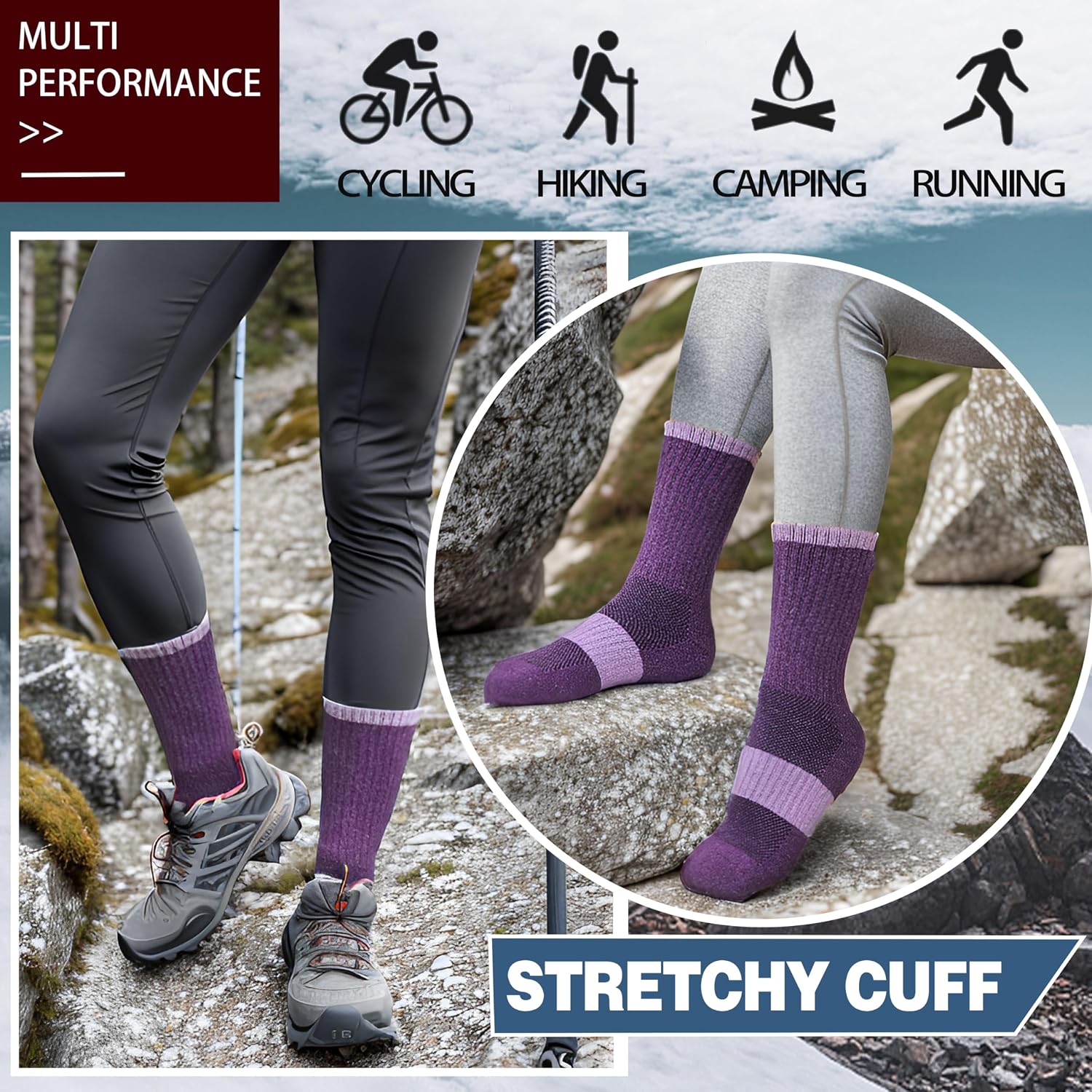 Anlisim Merino Wool Hiking Running Socks for Women, Boot Work Crew Socks