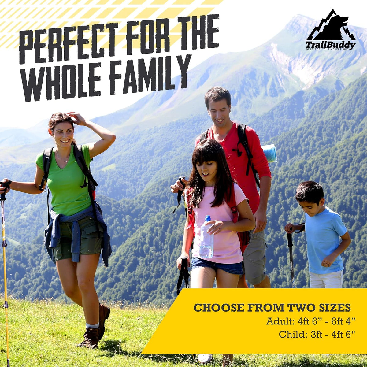 TrailBuddy Collapsible Hiking Poles for Kids - Pack of 2 Trekking Poles for Hiking, Camping & Backpacking - Lightweight, Adjustable Aluminum Walking Sticks with EVA Grip Blue - Junior Size