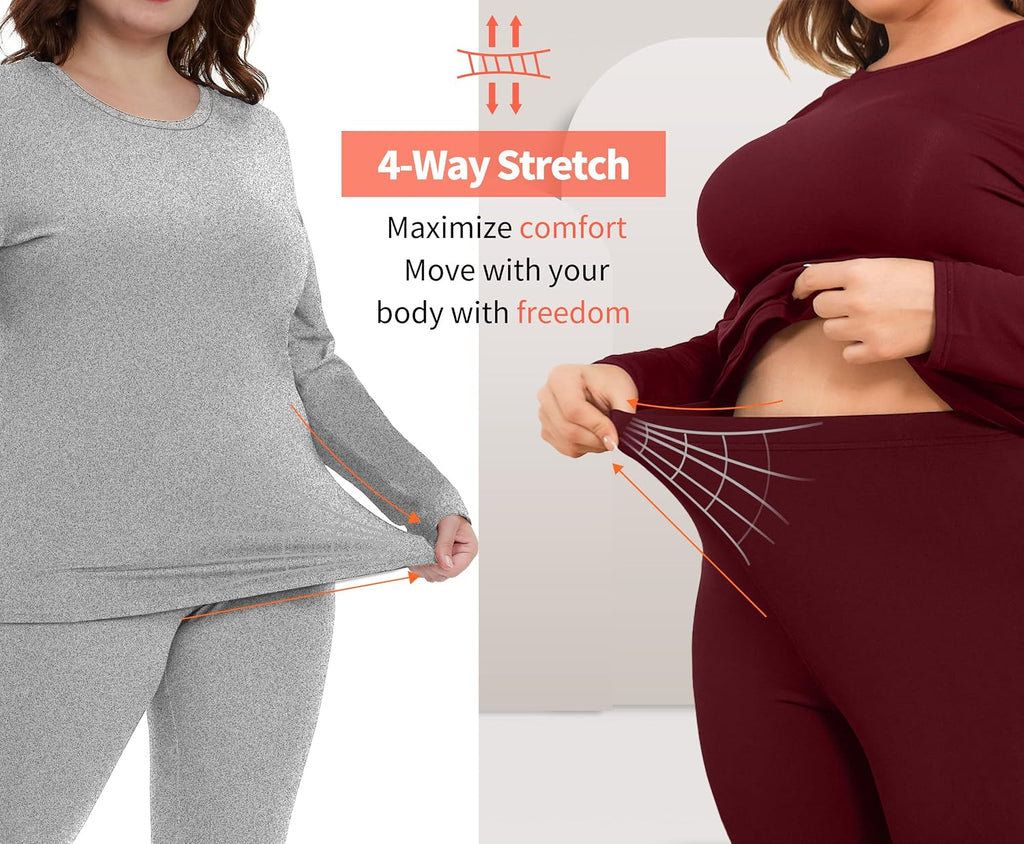 COOTRY Plus Size Thermal Underwear for Women Long Johns Top and Bottom Sets