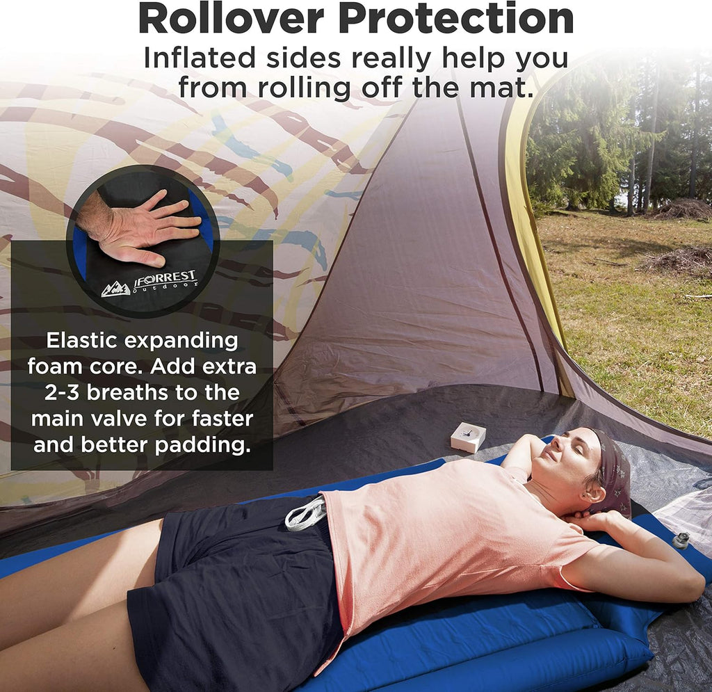 IFORREST Camping Pad with Armrest & Pillow - Self-Inflating Air Mattress, Rollover Protection, Ultra-Comfortable Mat, Lightweight for Tent, Cot, Backpacking(XL)