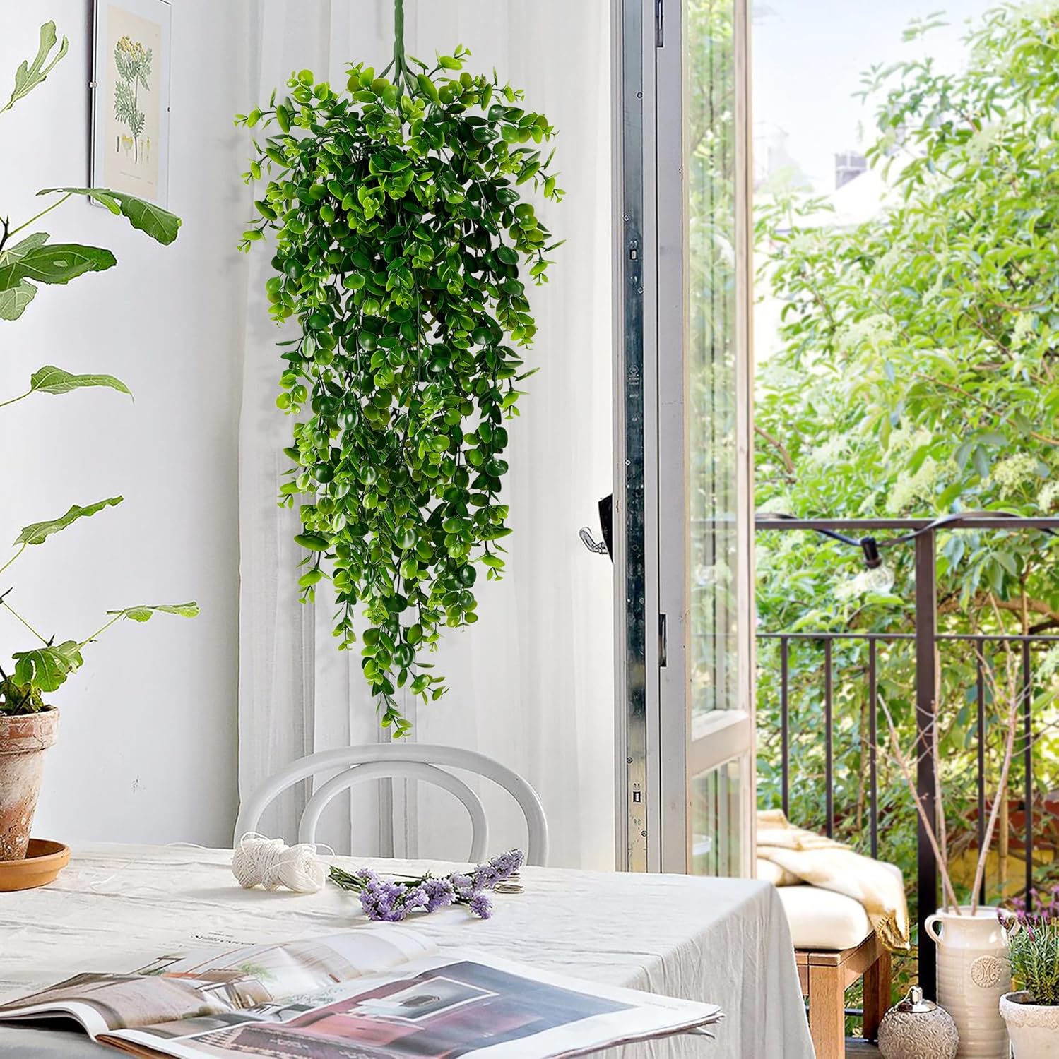 Waipfaru 4Pcs Fake Hanging Plants 2.7FT Fake Plants Fake Vines Greenery
