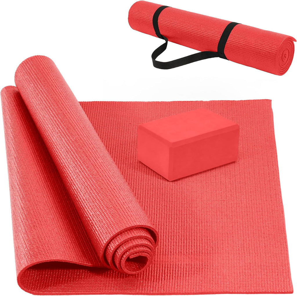Fitvids All Purpose Thick High Density No Tear Exercise Yoga Mat with Strap & Lightweight Features for Indoor & Outdoor Use