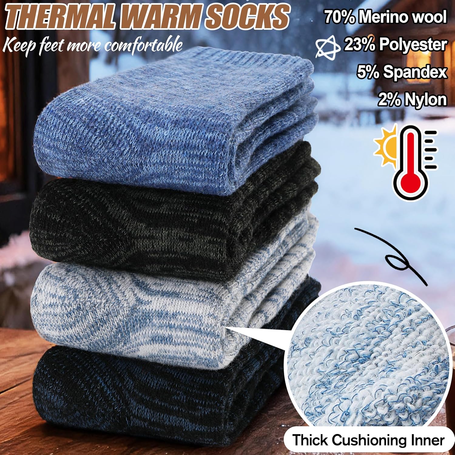 EBMORE Merino Wool Thermal Warm Winter Socks for Women Men