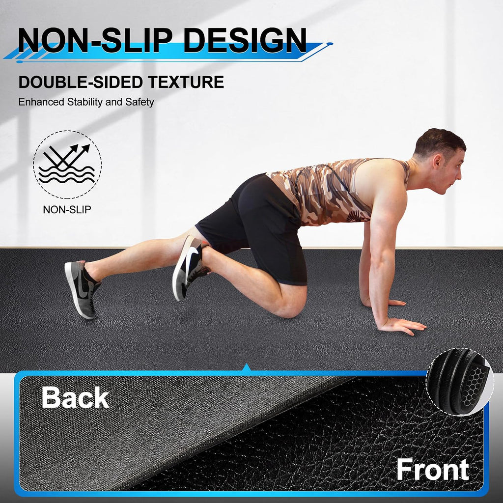 BesWin Large Exercise Mat 8' x 4'(8mm), Extra Thick Workout Mats for Home Gym Flooring, High Density Non-Slip Gym Mats Fitness Mat for Cardio, Weights, Jump Rope, Fitness - Use With or Without Shoes
