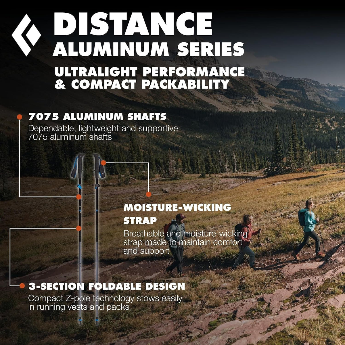 BLACK DIAMOND Distance Z Trekking Poles (Pair), Foldable Z-Pole, Hiking