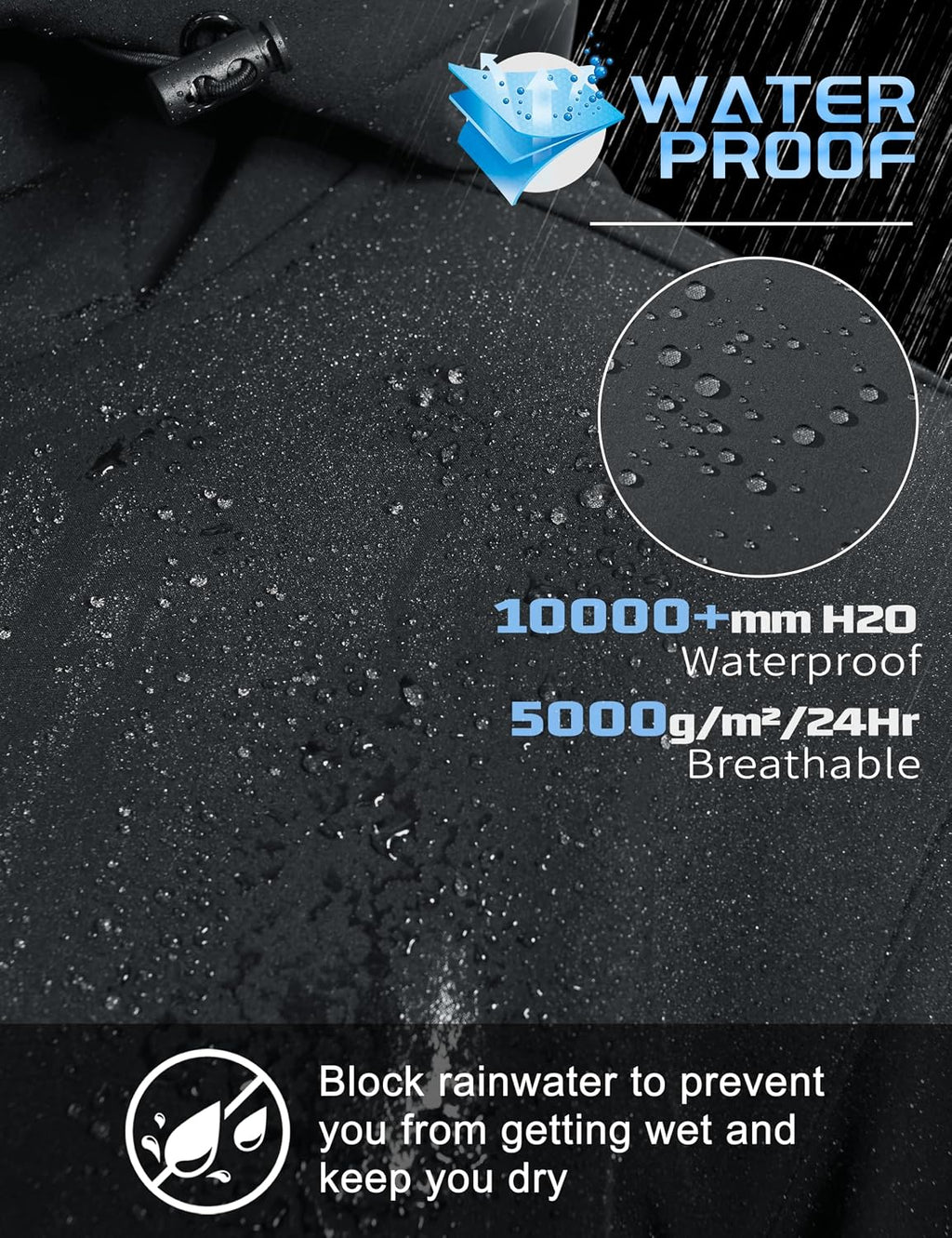 TACVASEN Mens Hooded Fleece Lined Waterproof Softshell Jacket Lightweight