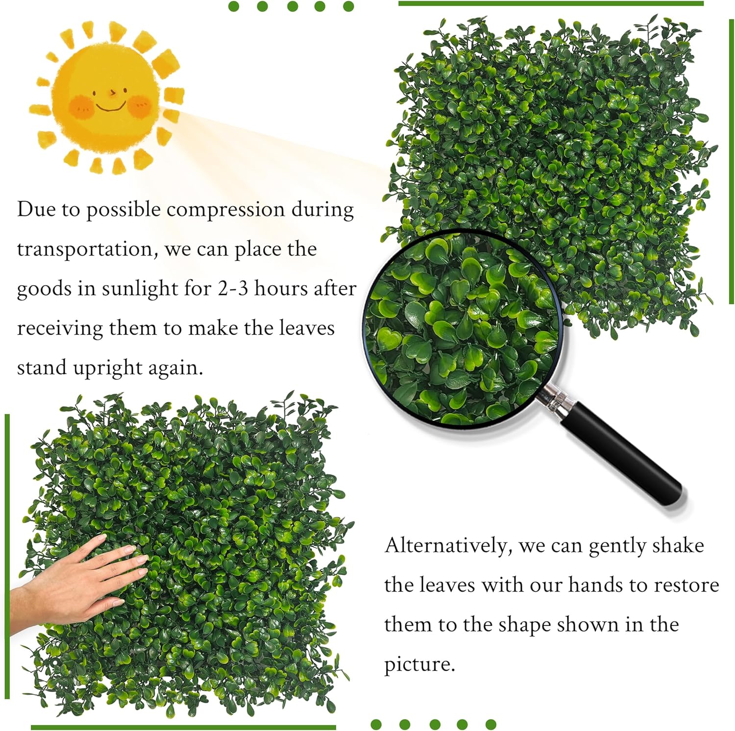 10"x 10"(8 P), UV-Anti Artificial Grass Wall Panel, 4-Layer Leaf