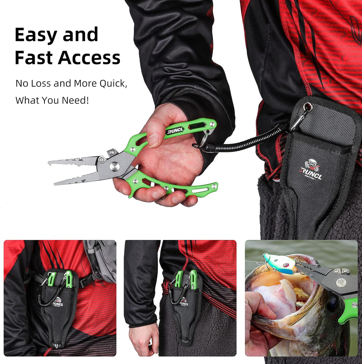 RUNCL Fishing Plier & Fish Lip Gripper Kit, Multi-Function Fishing Tools for Men, Premium Saltwater & Freshwater Fishing Gear, Ultimate Fishing Remover Extractor, Ideal Fishing Gifts for Men