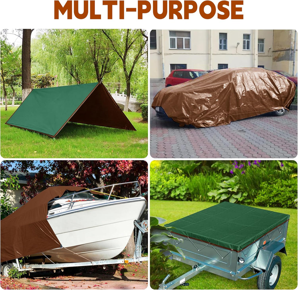 50x50Ft 7mil Waterproof Tarp Reinforced Edges Grommets, Green/Brown