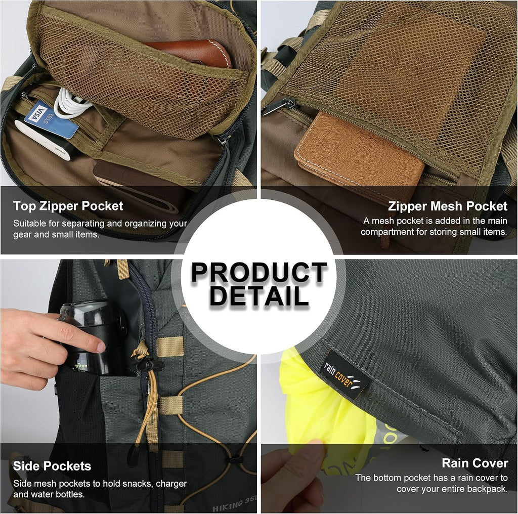 MOUNTAINTOP 35L Hiking Backpack, Lightweight Daypack with Rain Cover