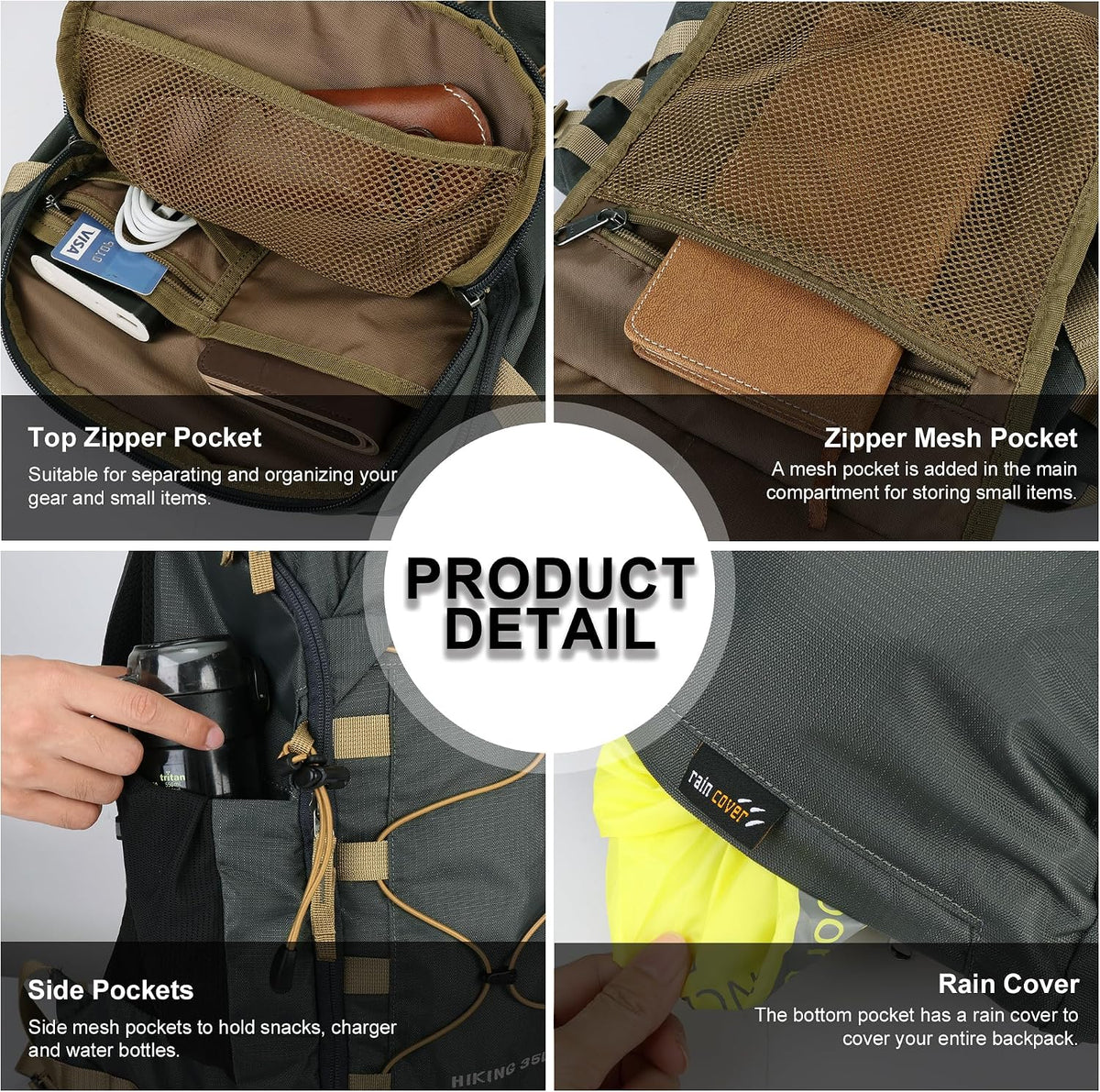 MOUNTAINTOP 35L Hiking Backpack, Lightweight Daypack with Rain Cover
