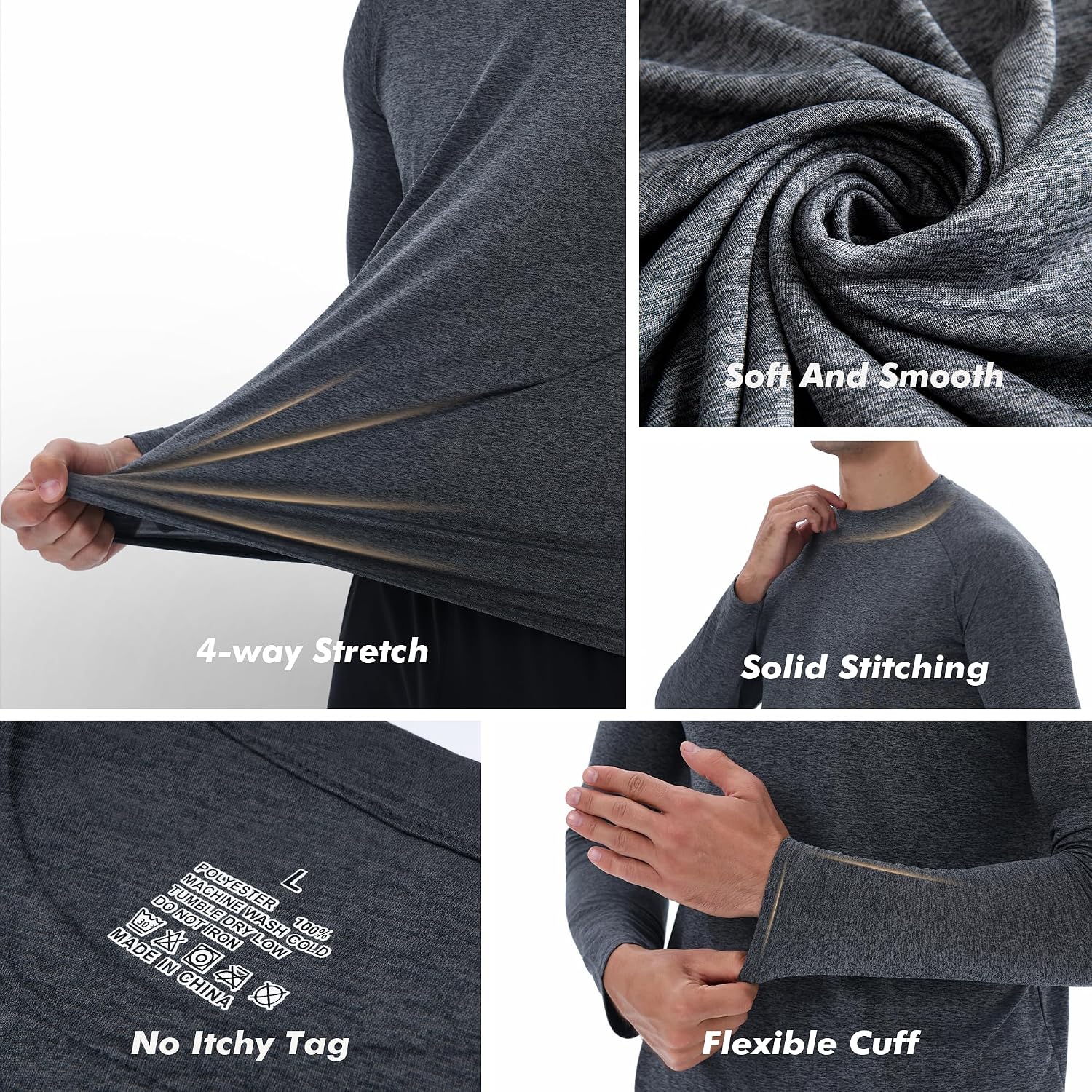 4 Pack Long Sleeve Shirts for Men - Quick Dry Moisture Wicking Tshirts