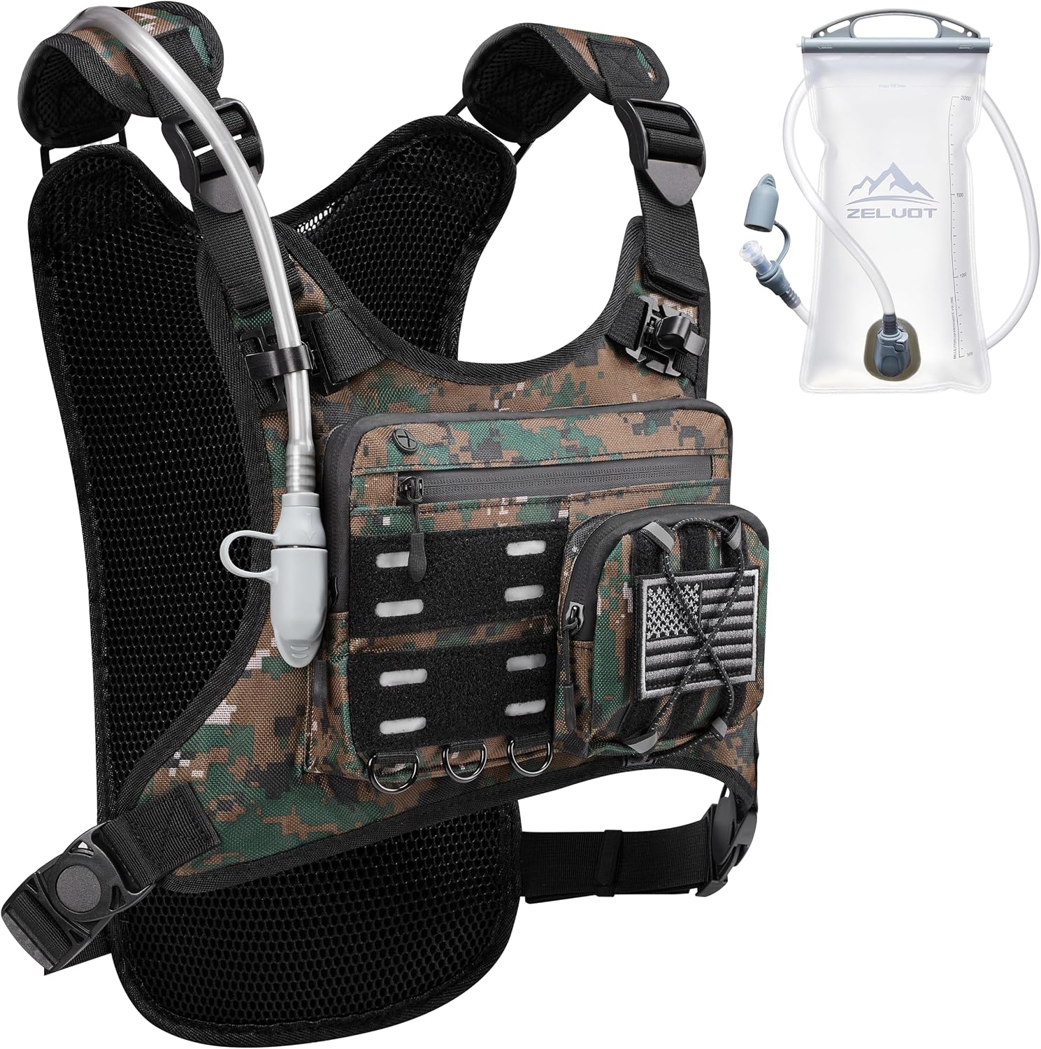 Zelvot Running Vest with 2L Water Bladder, Hydration Backpack, U.S. Design Patent, Lightweight Hydration Pack with Gear Holder, Reflective Chest Pack for Men Women