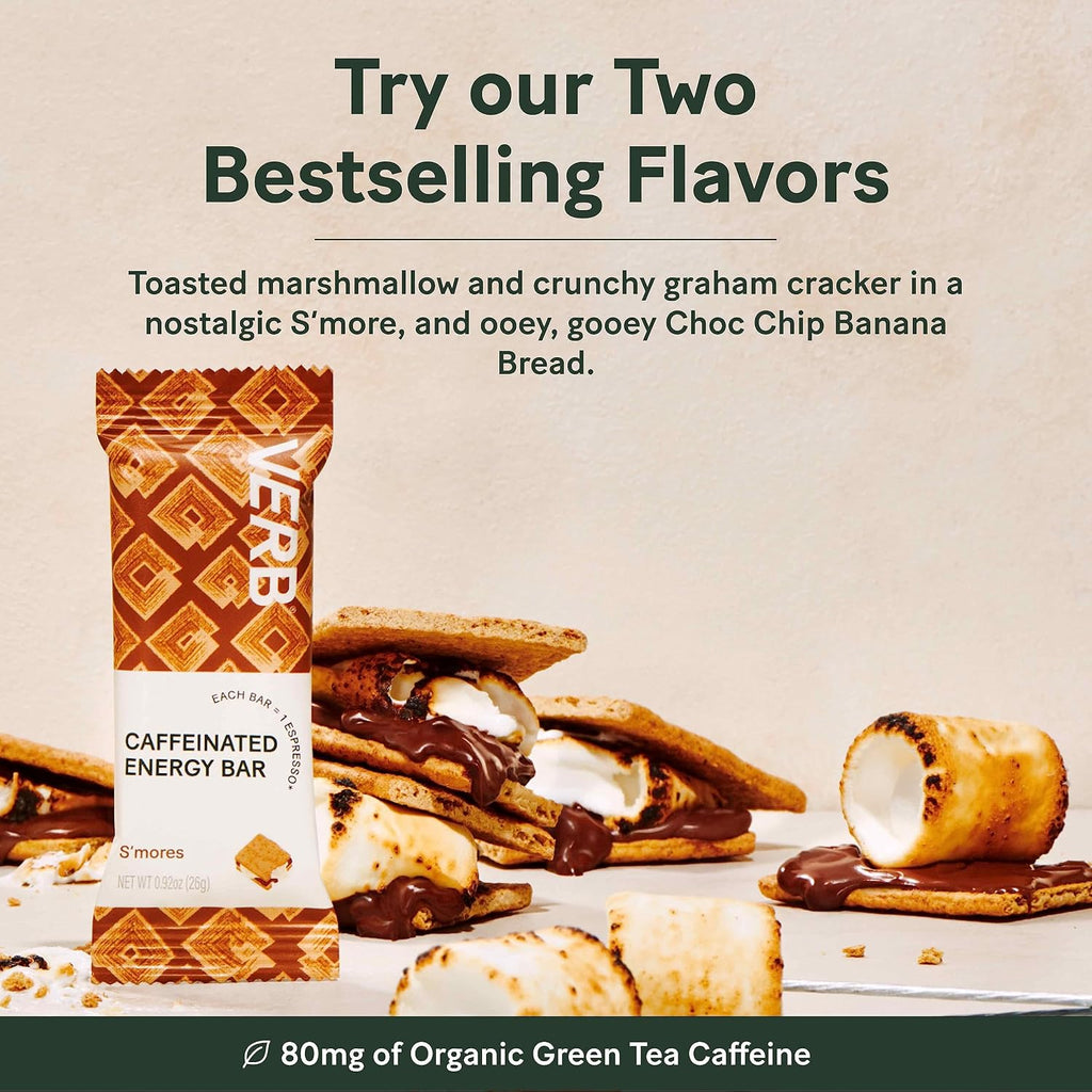 Verb Caffeinated Energy Bars Variety Pack - 2 Flavors (26g, Pack of 16)