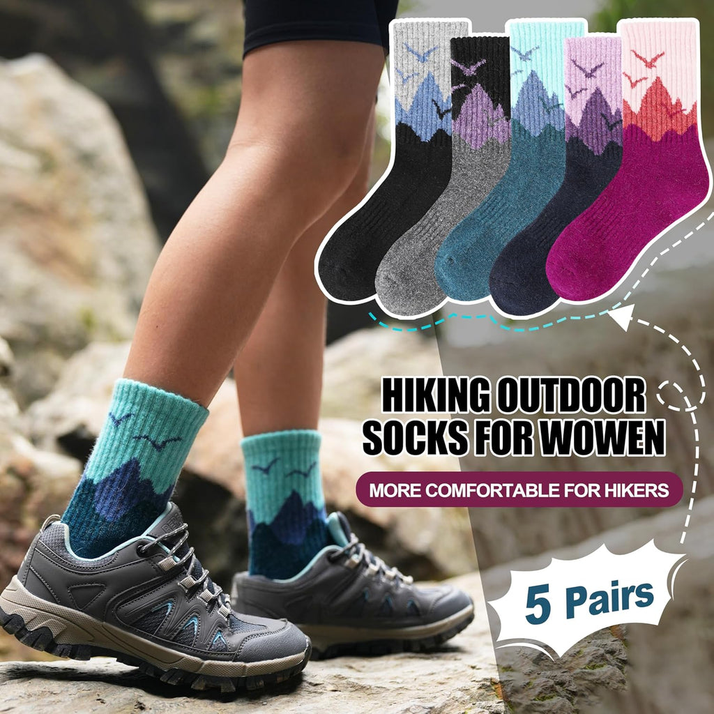 EBMORE 5 Pairs Womens Merino Wool Hiking Socks Thermal Warm Winter Boot Crew Cushion Work Gift Socks