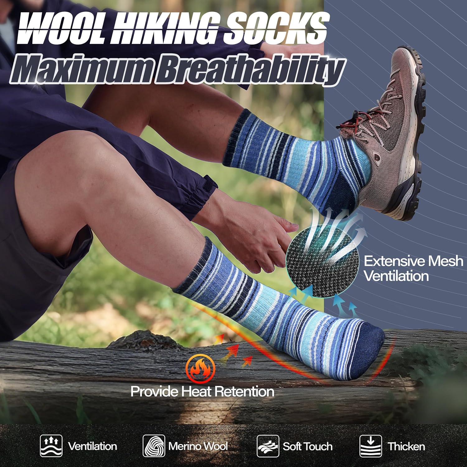 ANTSANG Merino Wool Hiking Socks, Maximum Breathability, for Men and Women