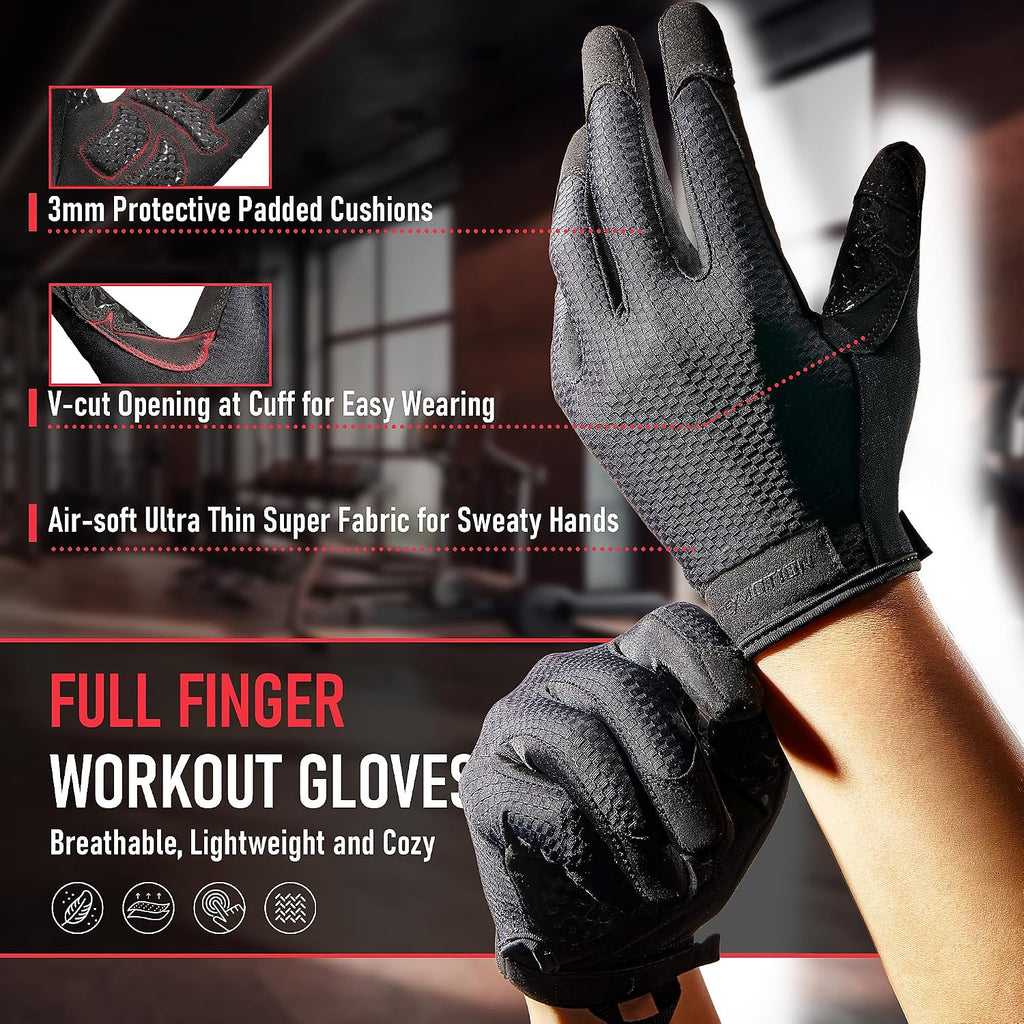 COOLJOB Padded Gym Workout Gloves for Men with Grip, Slim-fit, S-XL Black